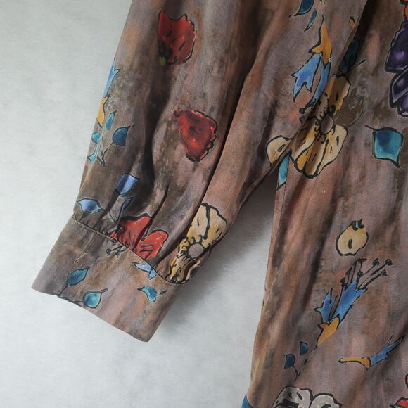 SP Small Petite Tolani Modal Brown Floral Long Tunic Blouse Long Sleeve Henley - Picture 13 of 13